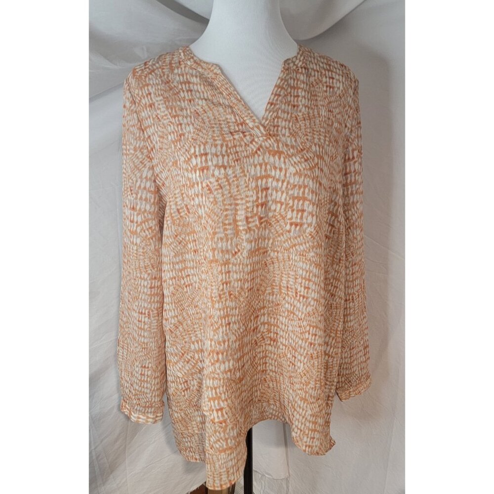 Susan Graver Women’s 10 Rust Brown Semi-Sheer Patterned Long Sleeve Blouse Top